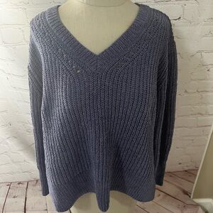 Women's V-Neck Knit Sweater - Blue